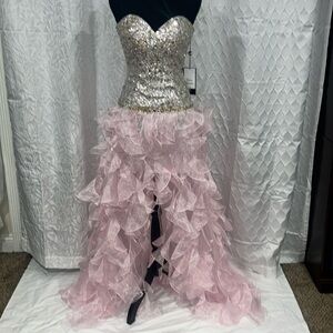 Baby pink strapless corset style ruffle skirt prom dress size 0